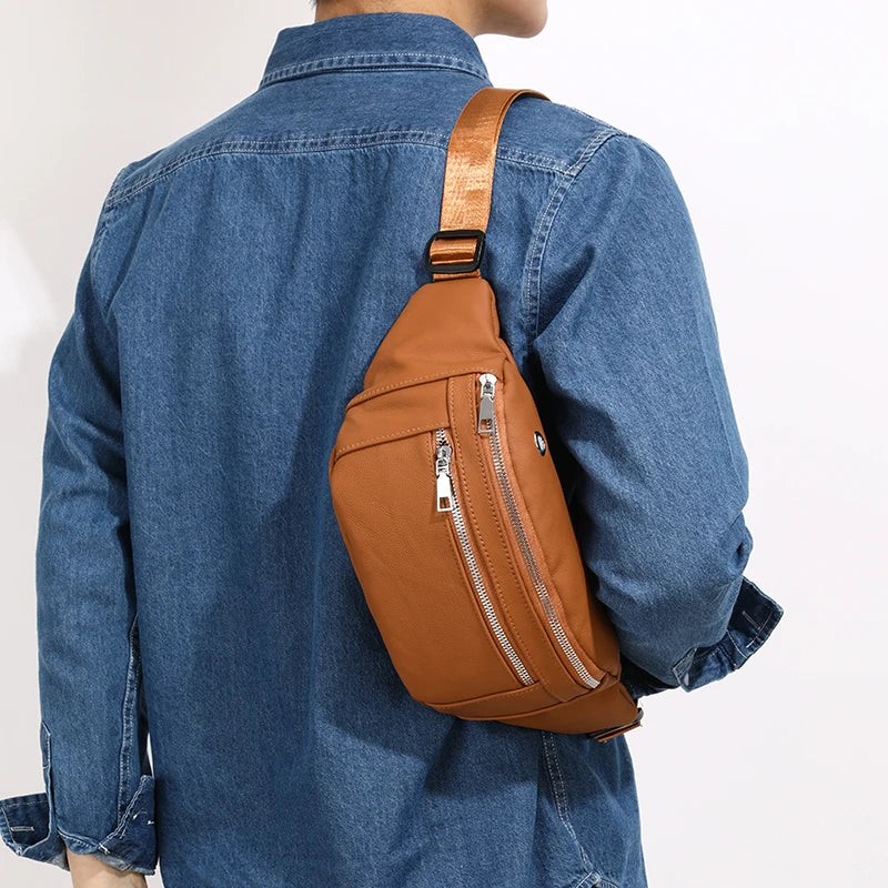 Sac banane cuir noir pour homme