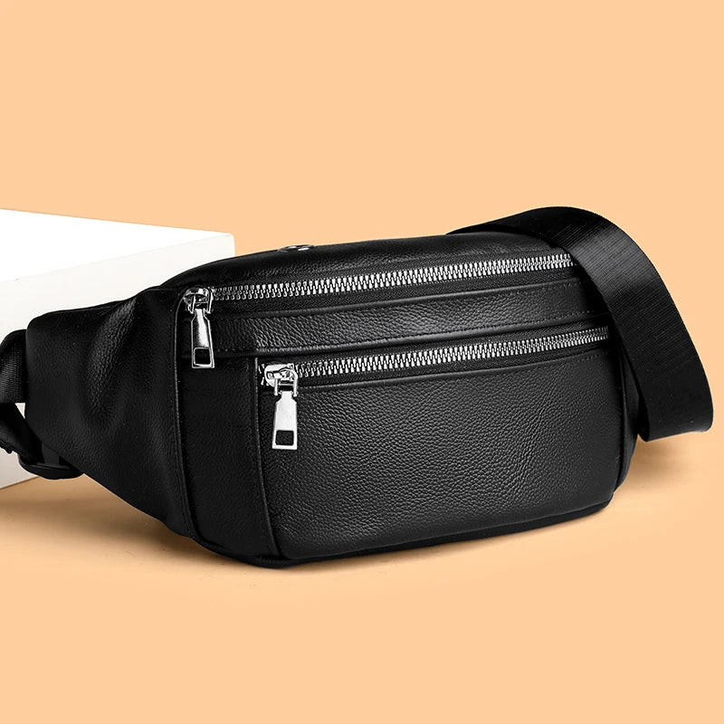 Sac banane cuir noir pour homme