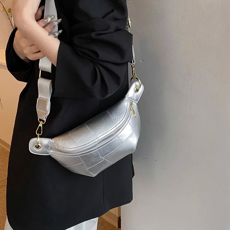 Sac banane en cuir argent femme