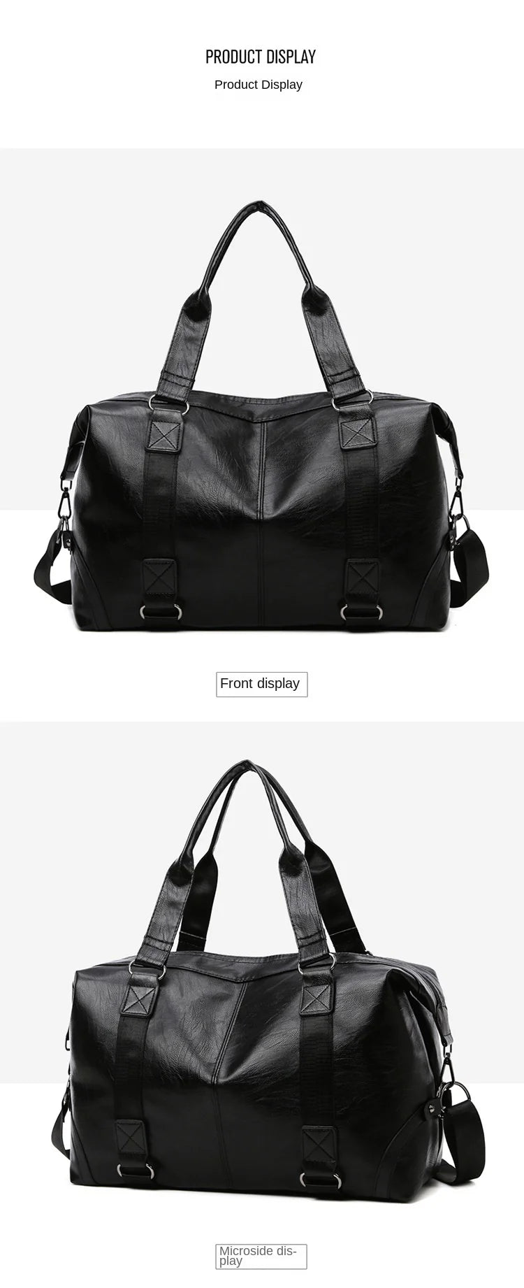 Sac weekend femme business en PU cuir Marron-Noir-ShopGET® 