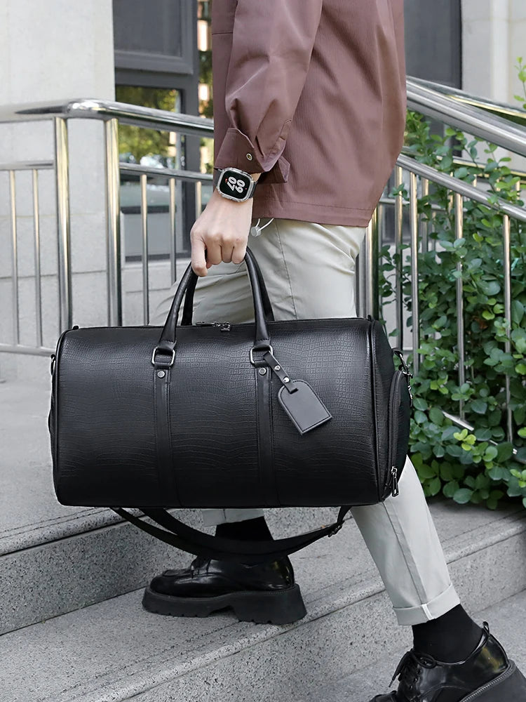 Sac weekend femme en cuir solide et premium Noir-ShopGET® 