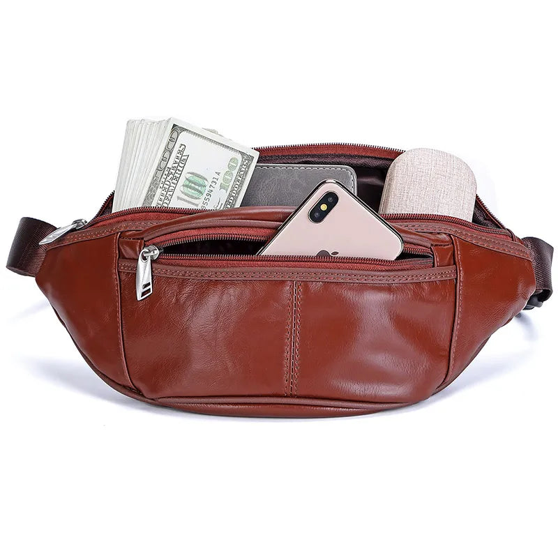 Sac banane en cuir multipoche homme