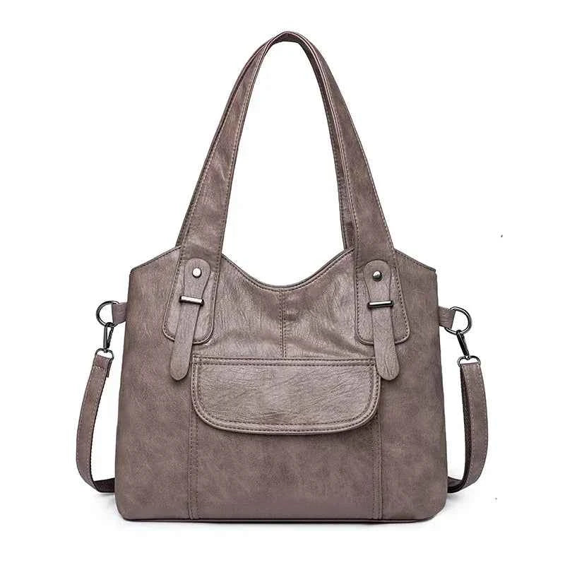 Sac cabas femme en cuir avec bandoulière Bleu-Kaki-Pourpre-Marron-Noir-Vin rouge-ShopGET® 