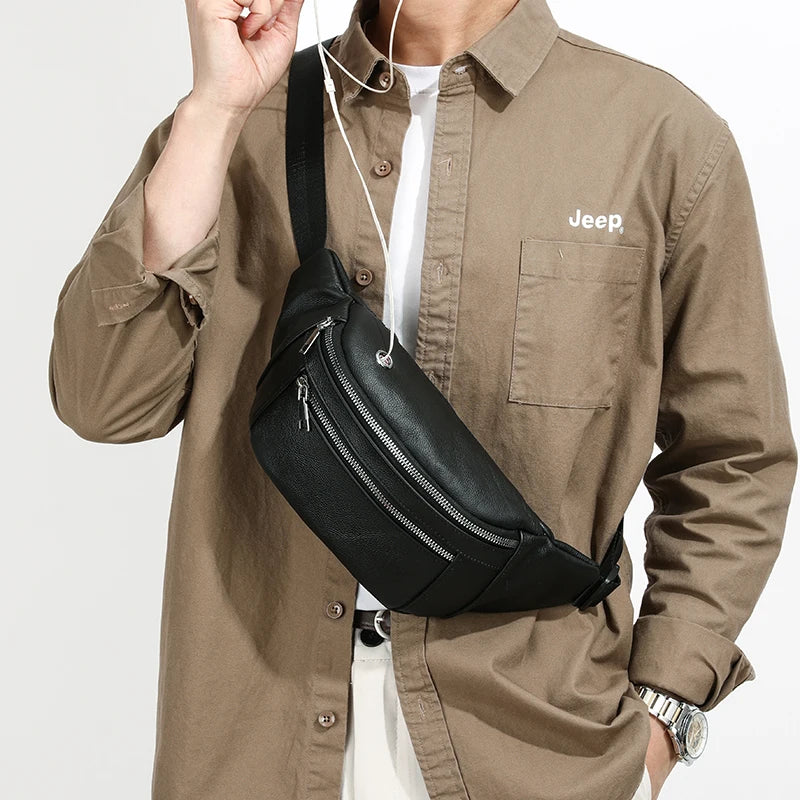 Sac banane cuir noir pour homme