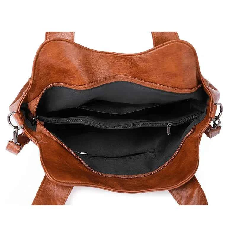 Sac cabas femme en cuir avec bandoulière Bleu-Kaki-Pourpre-Marron-Noir-Vin rouge-ShopGET® 
