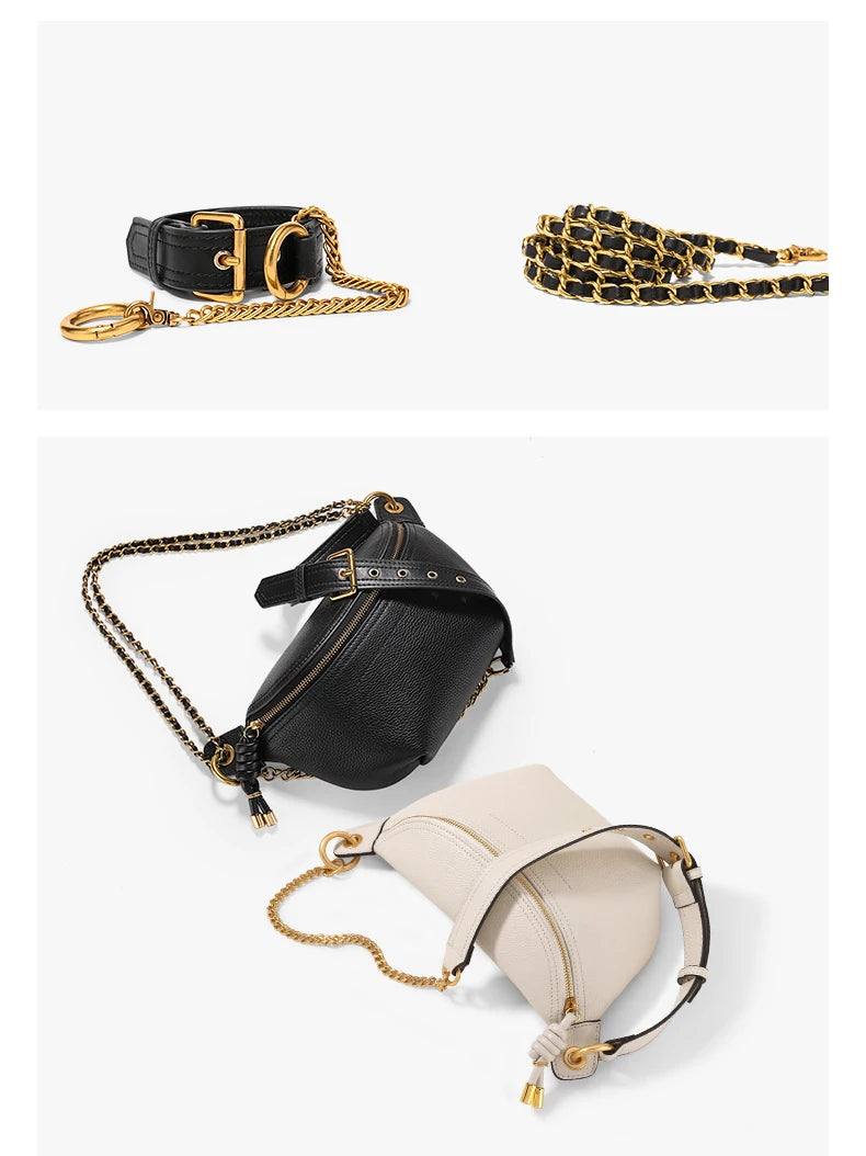 Sac banane en cuir marron authentique