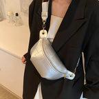 Sac banane en cuir argent femme