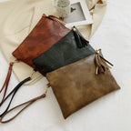 Pochette femme luxe en cuir solide Noir-Rouge Vin-ShopGET® 