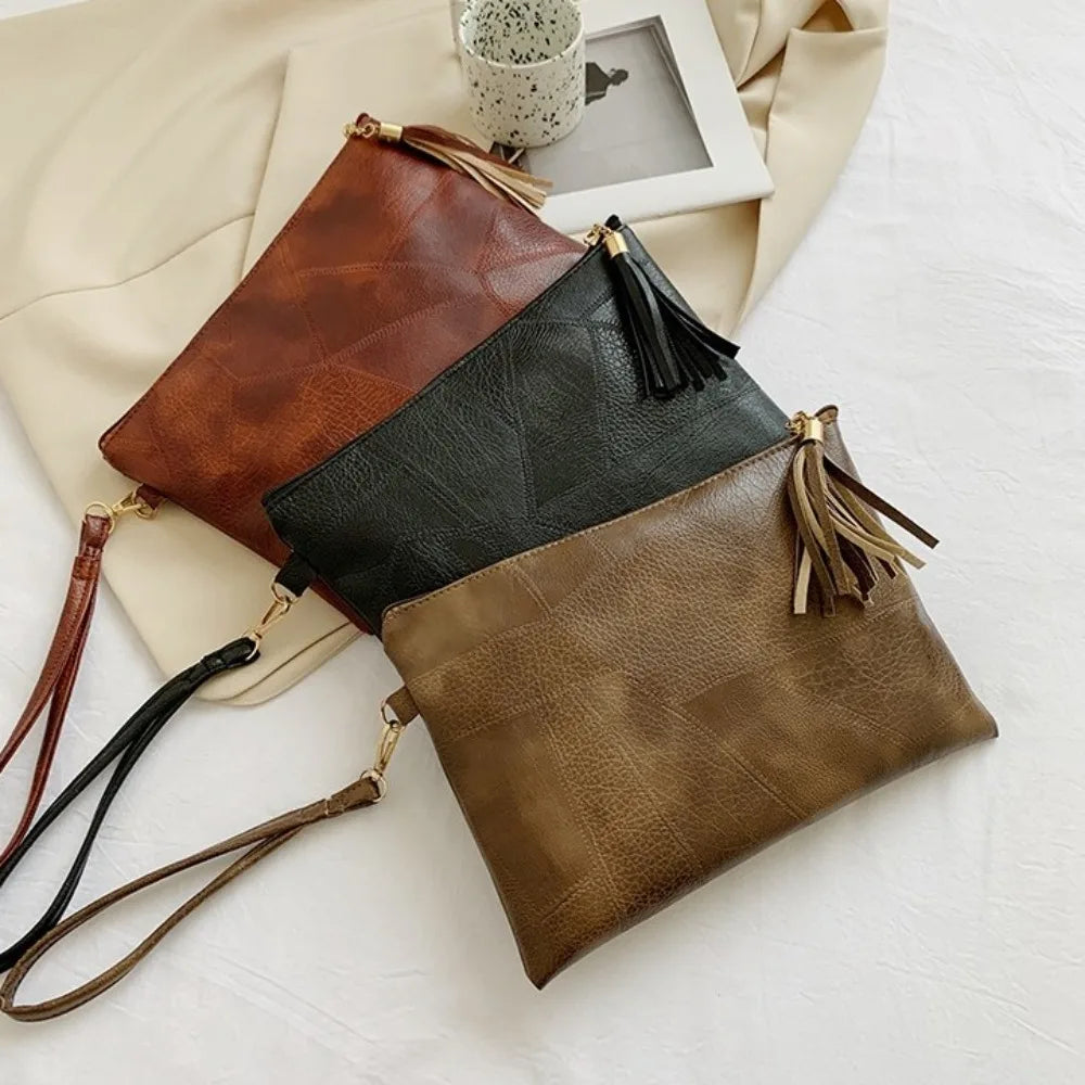 Pochette femme luxe en cuir solide Noir-Rouge Vin-ShopGET® 
