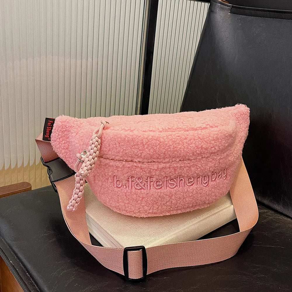 Sac banane velours côtelé rose femme