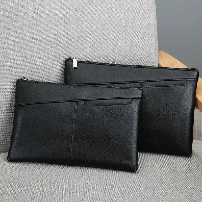 Pochette homme en cuir idéal pour VIP party Noir / 30cm x 19cm x 2cm-Noir / 27cm x 17cm x 2cm-ShopGET® 