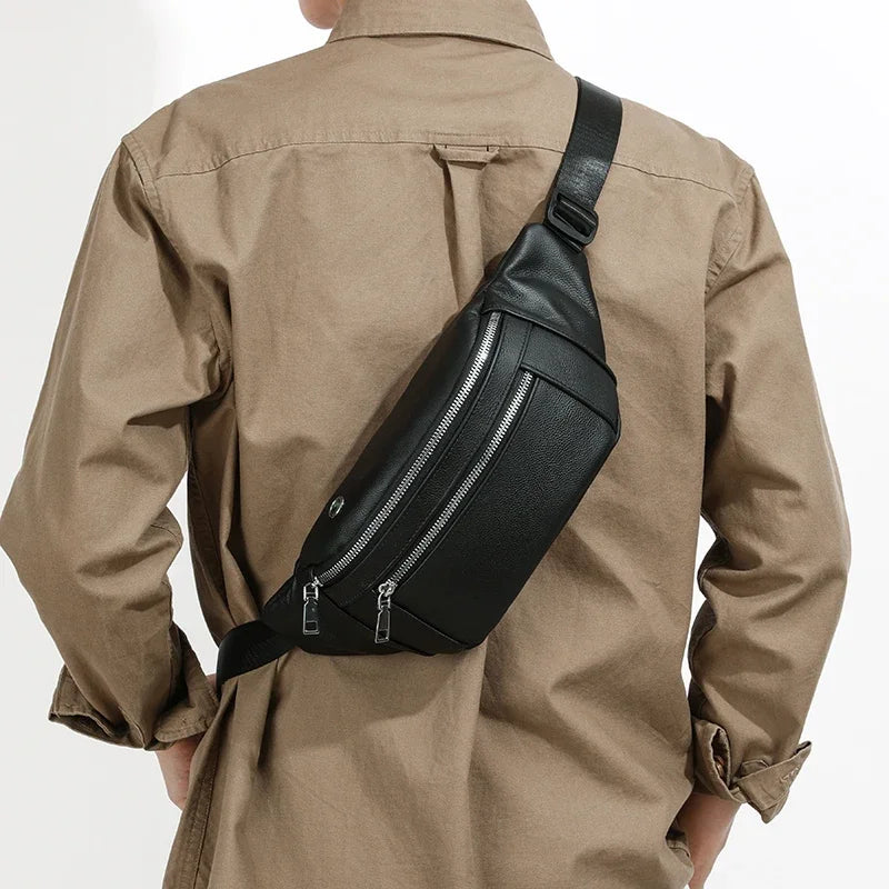 Sac banane cuir noir pour homme