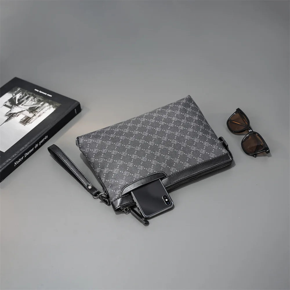 Petite pochette homme  luxe en plaid Noir-ShopGET® 