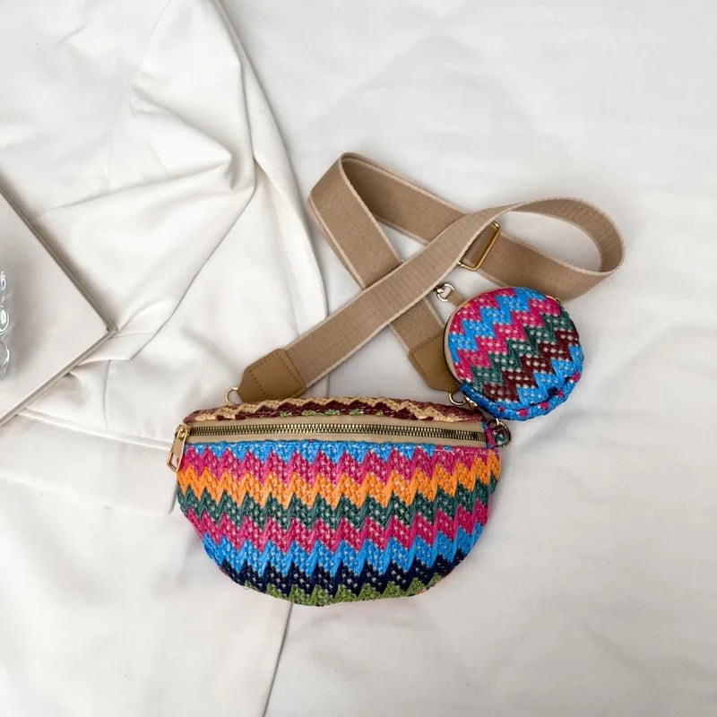 sac banane femme tendance tressé en paille