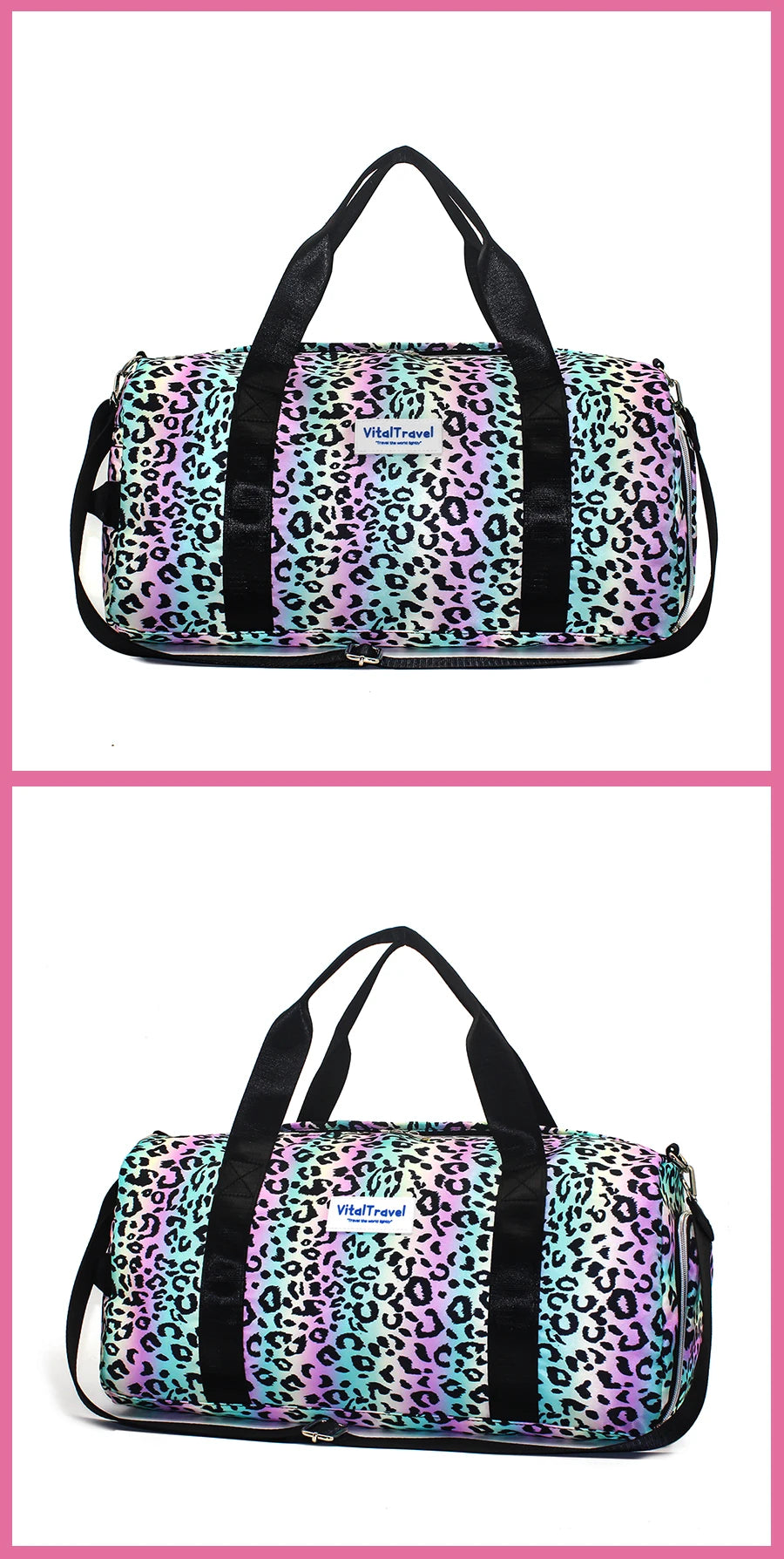 Sac polochon personnalisé léopard Rose / 46 x 22 x 23cm-Rose gradient / 46 x 22 x 23cm-Noir Blanc / 46 x 22 x 23cm-Noir / 46 x 22 x 23cm-Vert / 46 x 22 x 23cm-Gris / 46 x 22 x 23cm-ShopGET® 