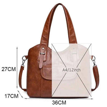 Sac cabas femme en cuir avec bandoulière Bleu-Kaki-Pourpre-Marron-Noir-Vin rouge-ShopGET® 