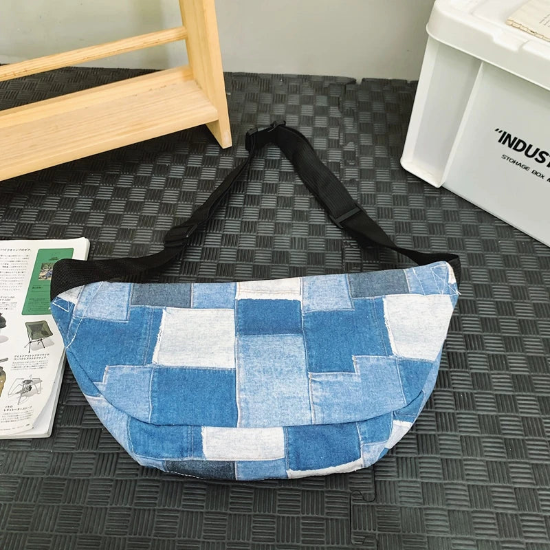 sac banane femme tendance denim plaid