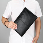 Pochette homme en cuir idéal pour VIP party Noir / 30cm x 19cm x 2cm-Noir / 27cm x 17cm x 2cm-ShopGET® 