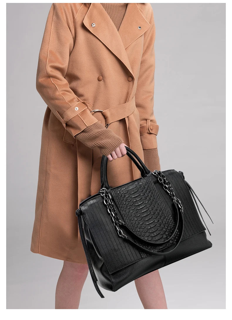 Sac cabas en cuir noir femme Noir-ShopGET® 