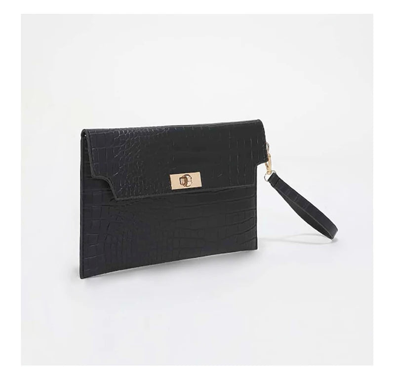 Sac pochette femme luxe cuir Kaki / 25x2x17cm-Noir / 25x2x17cm-ShopGET® 