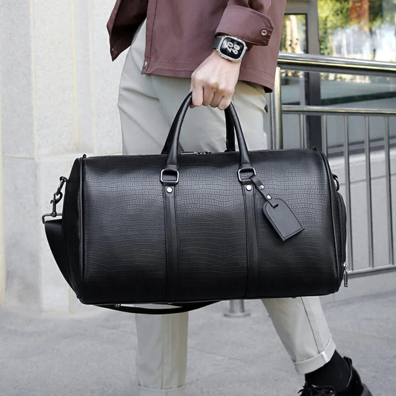 Sac weekend femme en cuir solide et premium Noir-ShopGET® 