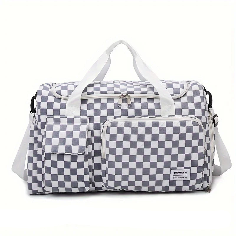 Sac weekend femme à décor plaid Rose-Pourpre-Gris-Noir-Bleu-Vert-ShopGET® 