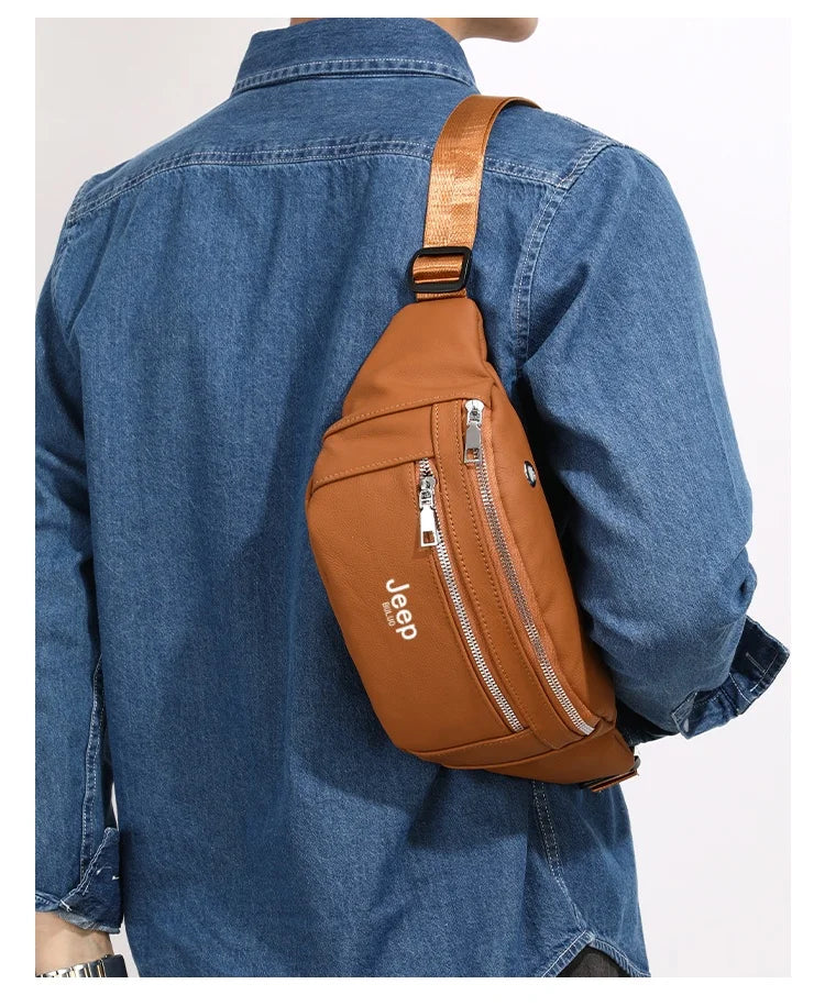 Sac banane homme cuir marron solide