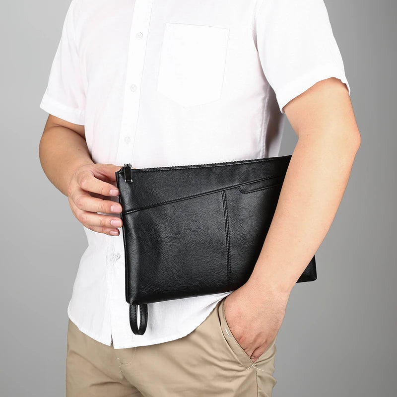 Pochette homme en cuir idéal pour VIP party Noir / 30cm x 19cm x 2cm-Noir / 27cm x 17cm x 2cm-ShopGET® 