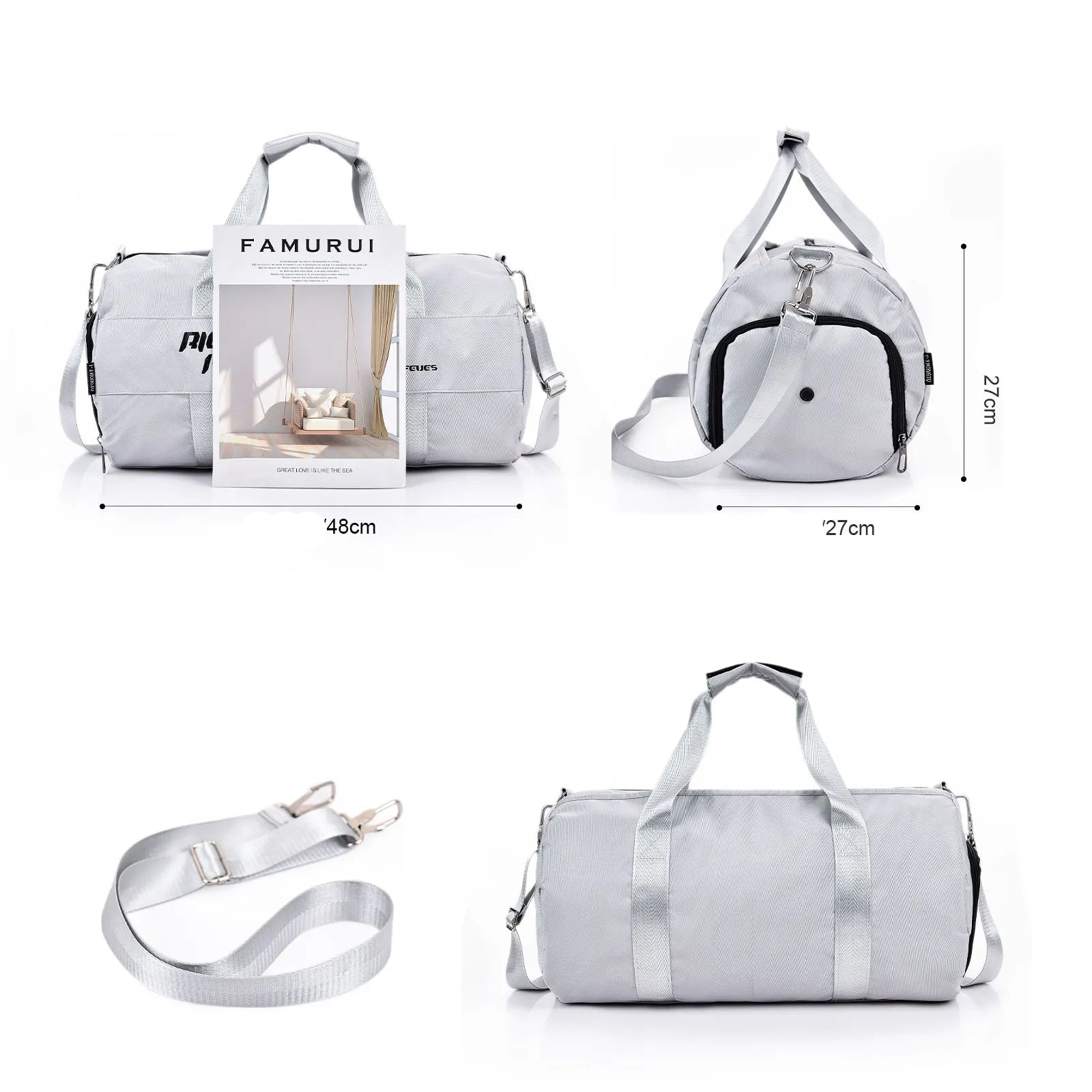 Sac polochon  multi-compartiment Gris-Noir-ShopGET® 