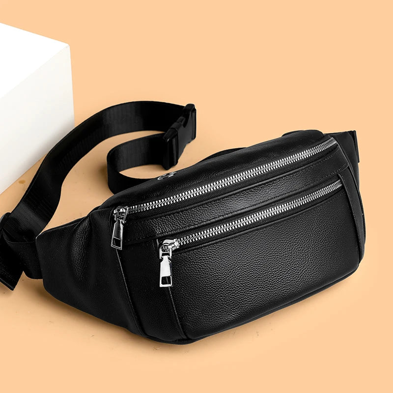 Sac banane cuir noir pour homme