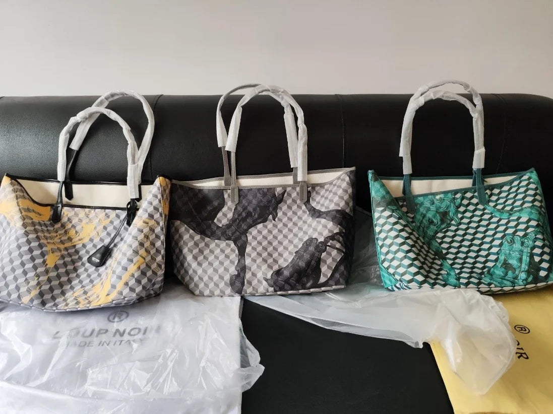 Cabas sac avec dessin de cheval Gris-Vert-Noir A-Rouge-Noir B-ShopGET® 