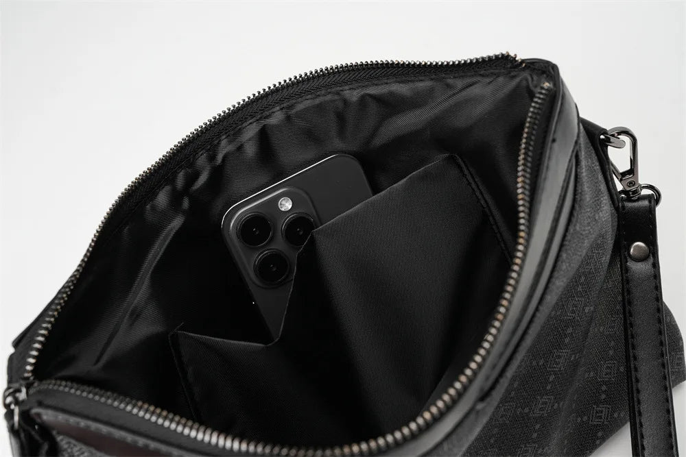 Petite pochette homme  luxe en plaid Noir-ShopGET® 