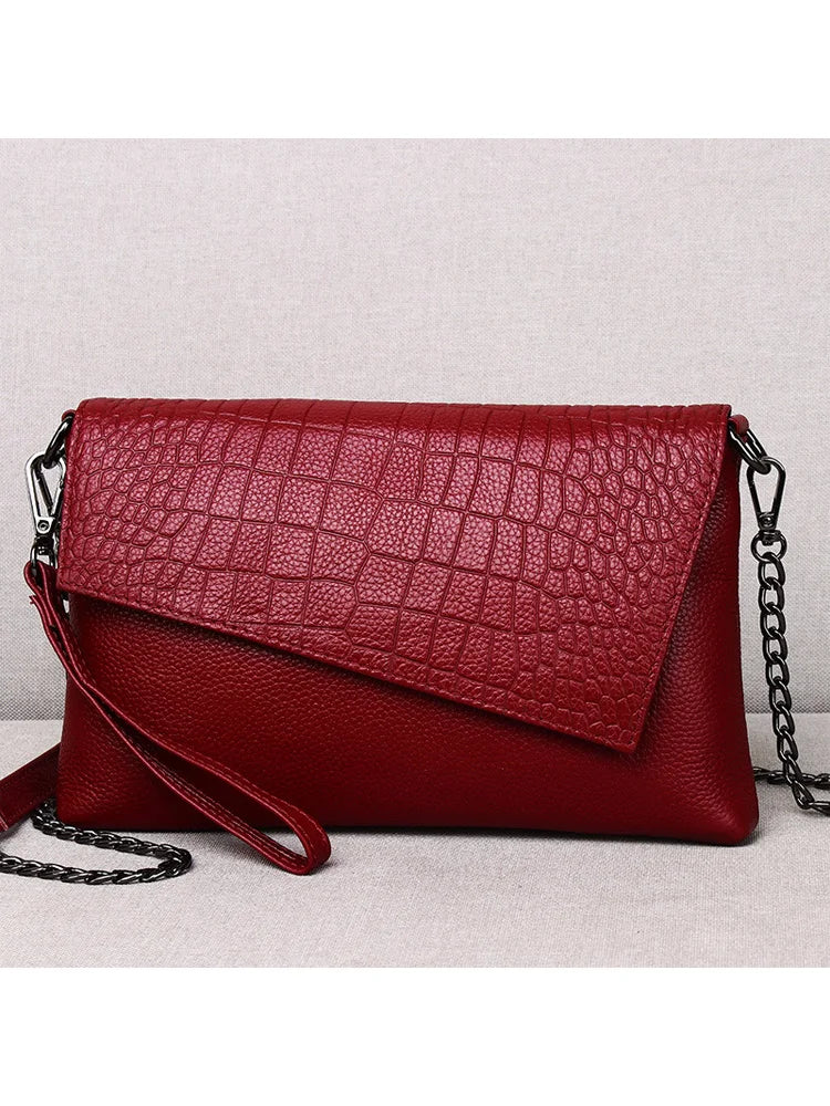 Pochette femme sac en cuir Rouge-Pourpre-Noir-ShopGET® 
