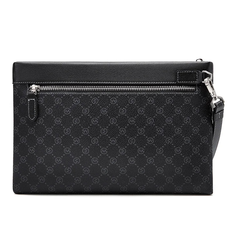 Pochette homme en cuir noir avec décoration plaid Noir-ShopGET® 