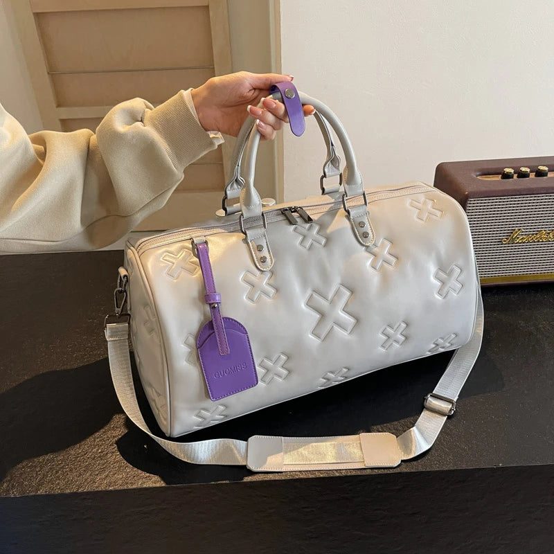 Sac weekend femme chocolat en PU cuir Marron-Beige-Noir-ShopGET® 