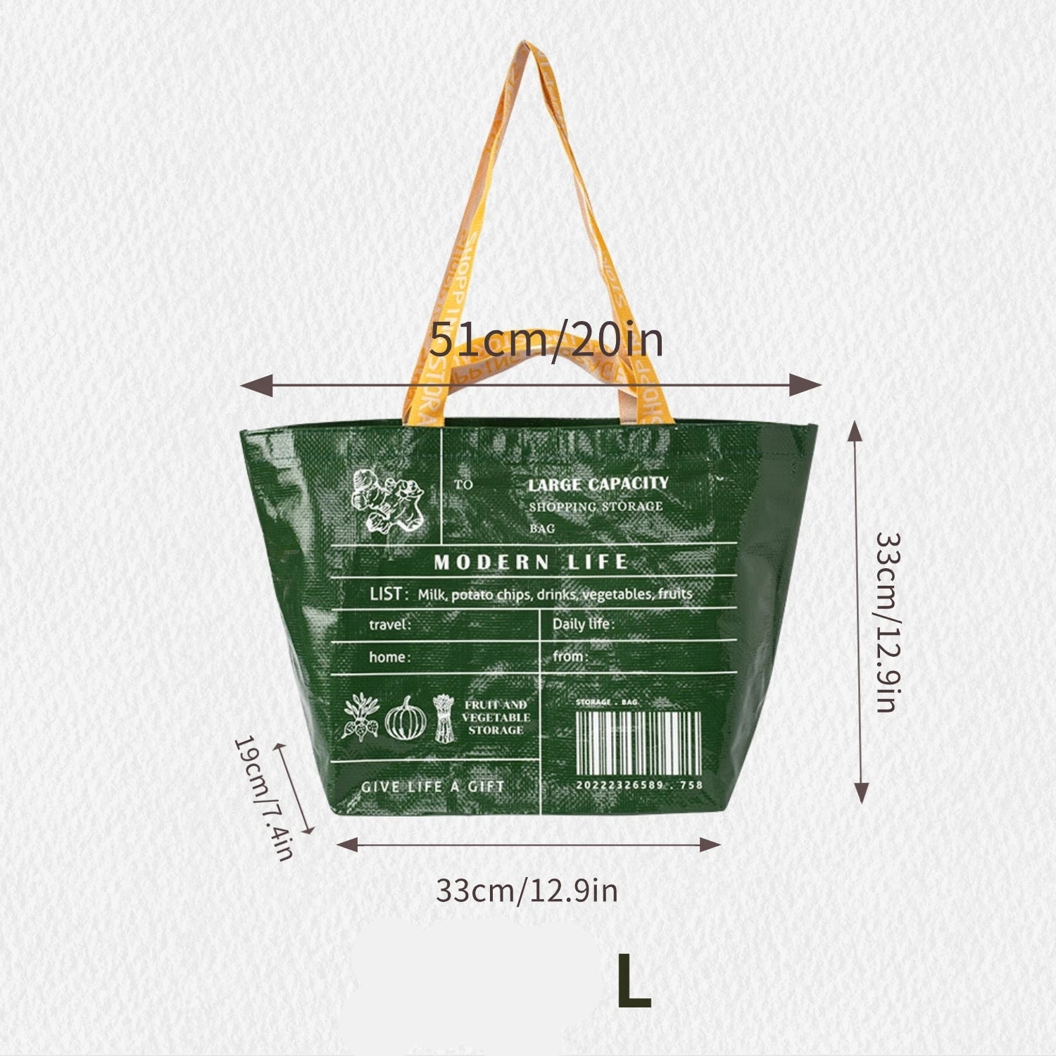 Sac de courses premium Vert L-Beige L-Lattice L-Stripe L-Blanc S-Jaune S-ShopGET® 