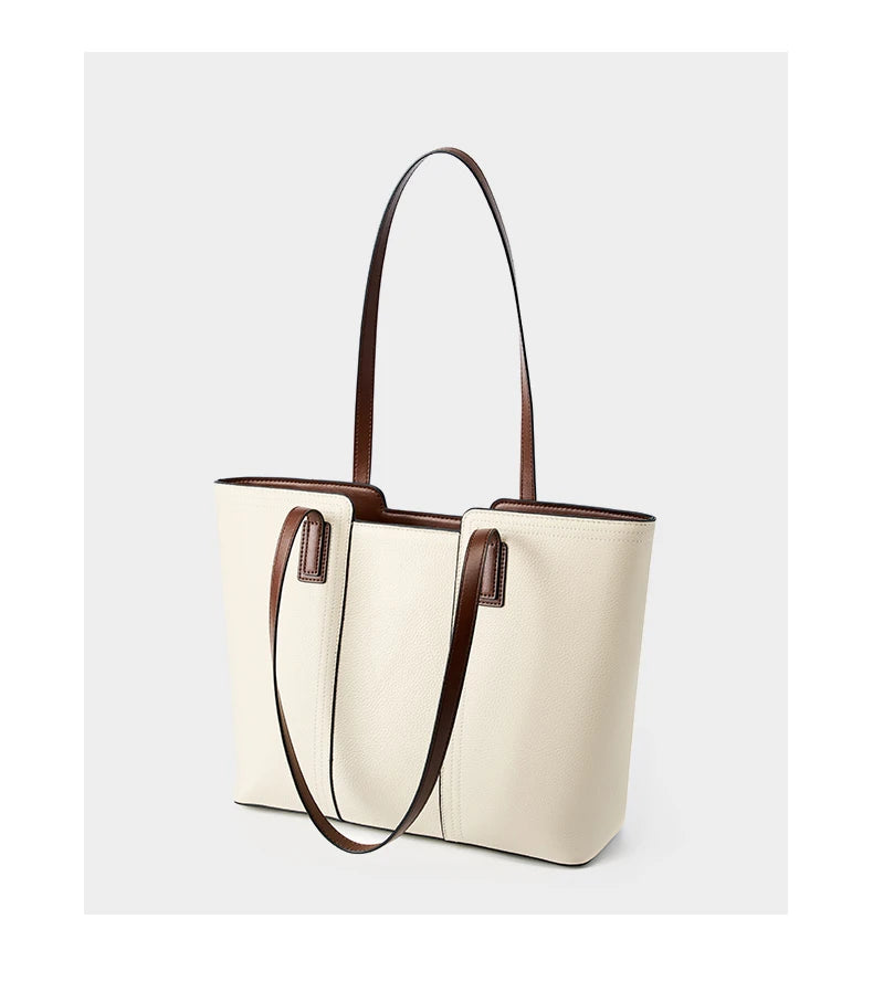 Grand sac cabas en cuir blanc Blanc-Noir-ShopGET® 