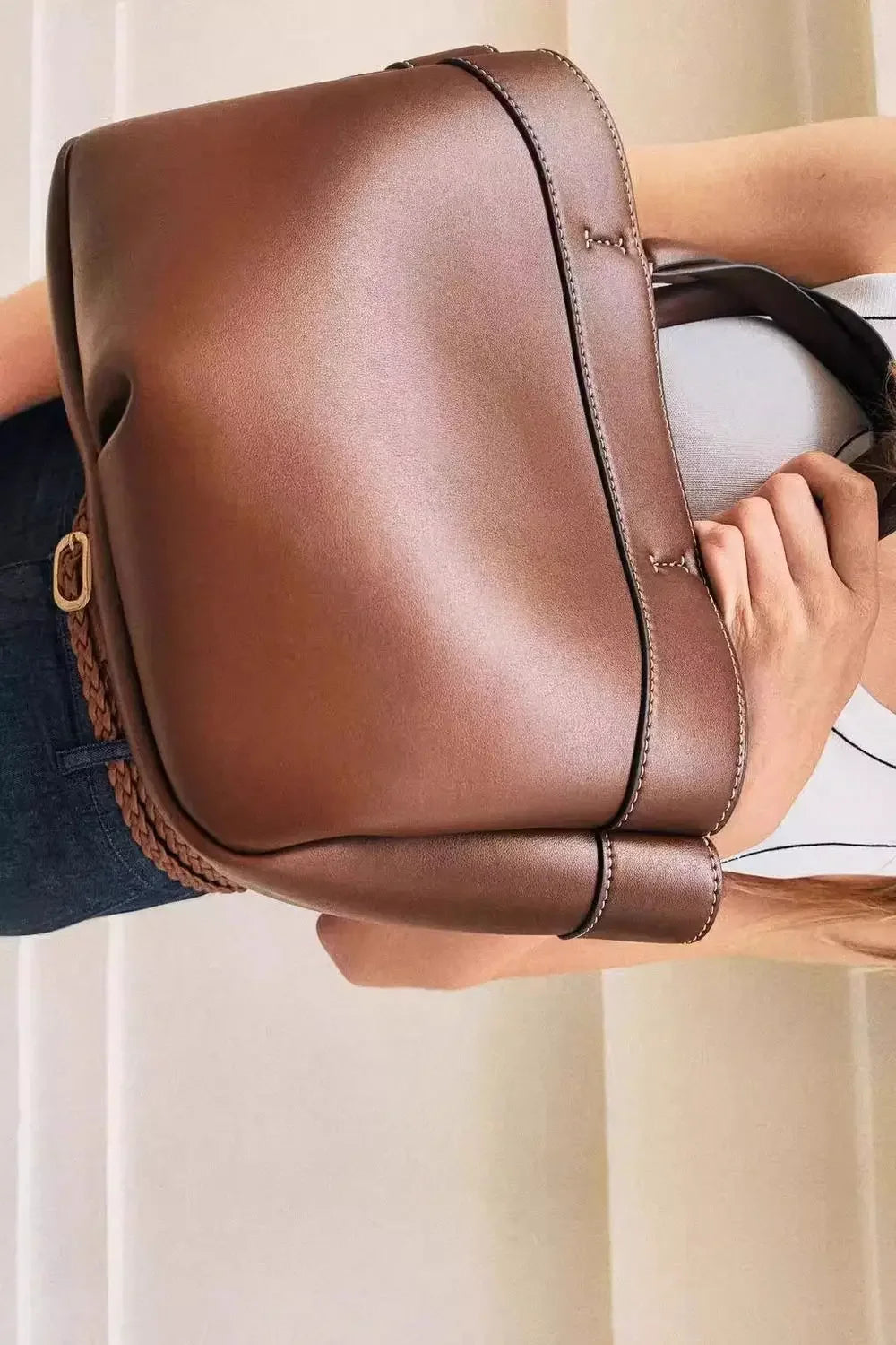 Mini sac cabas en cuir pour les femmes Magneta Couleur-Marron-Noir-ShopGET® 