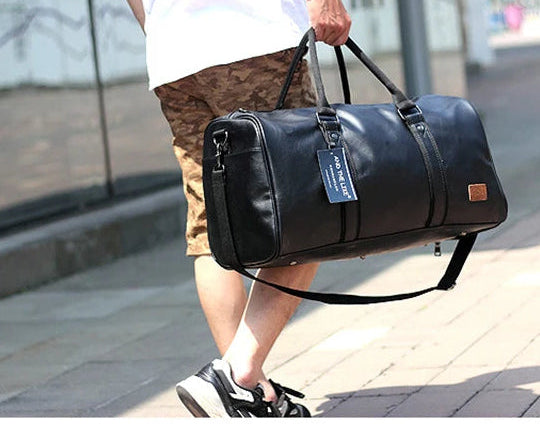 Sac polochon cuir femme et homme Marron-Noir-ShopGET® 