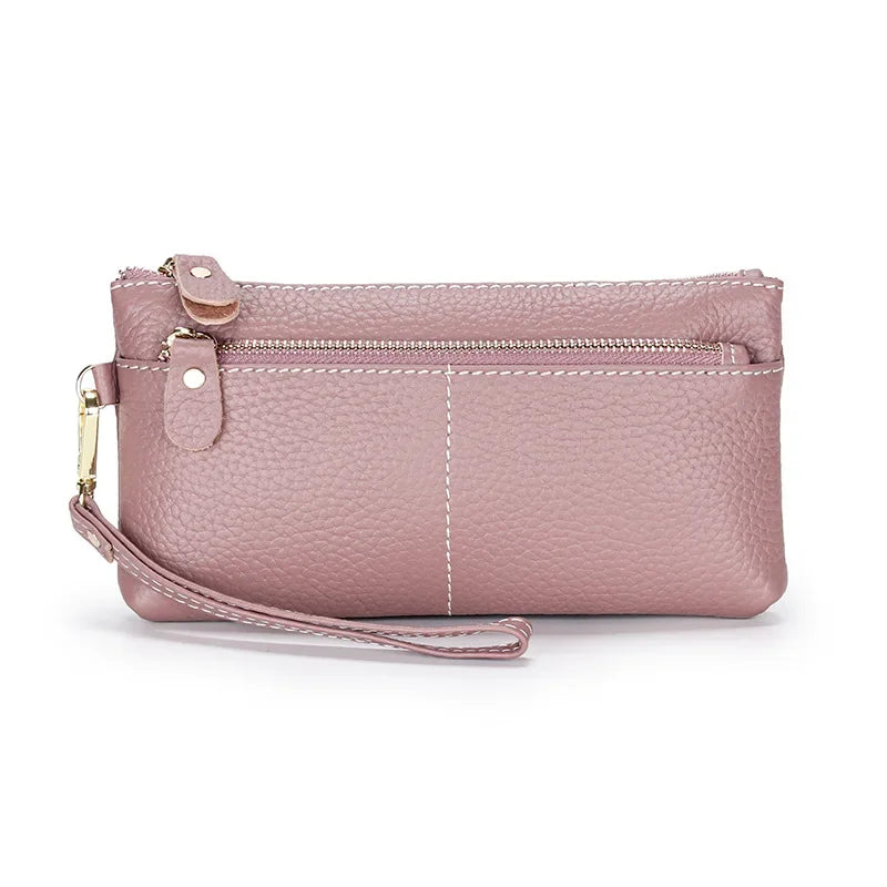 Pochette femme en cuir authentique Pourpre-Rose-Noir-Burgundy-Vert-Bleu-ShopGET® 
