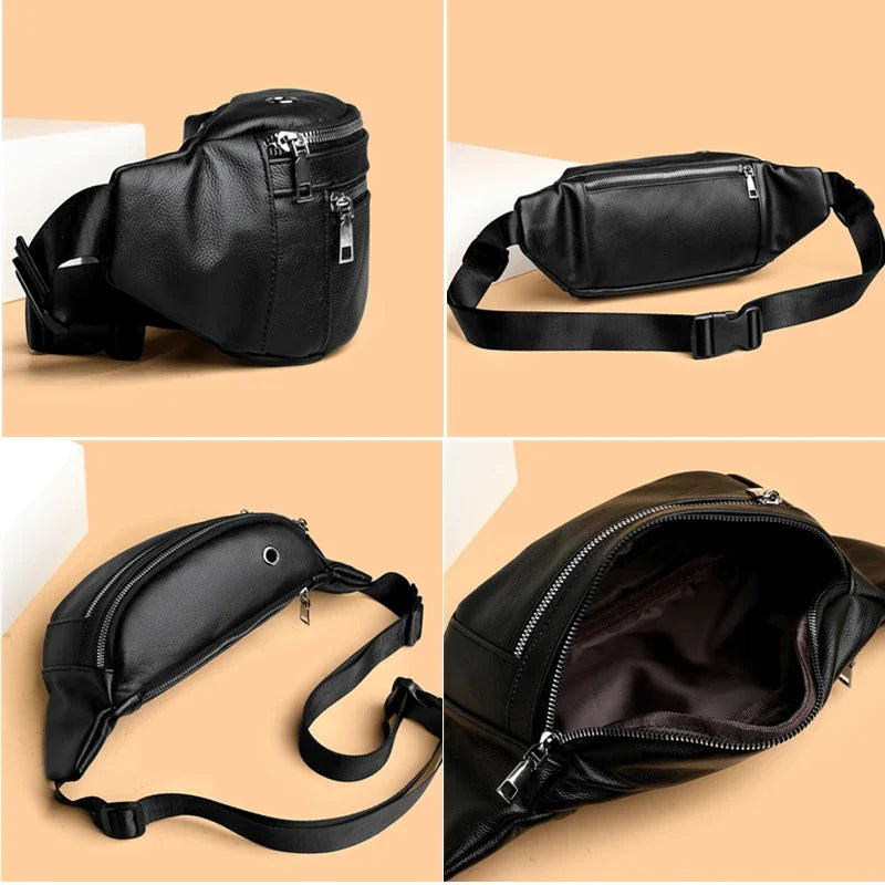 Sac banane cuir noir pour homme