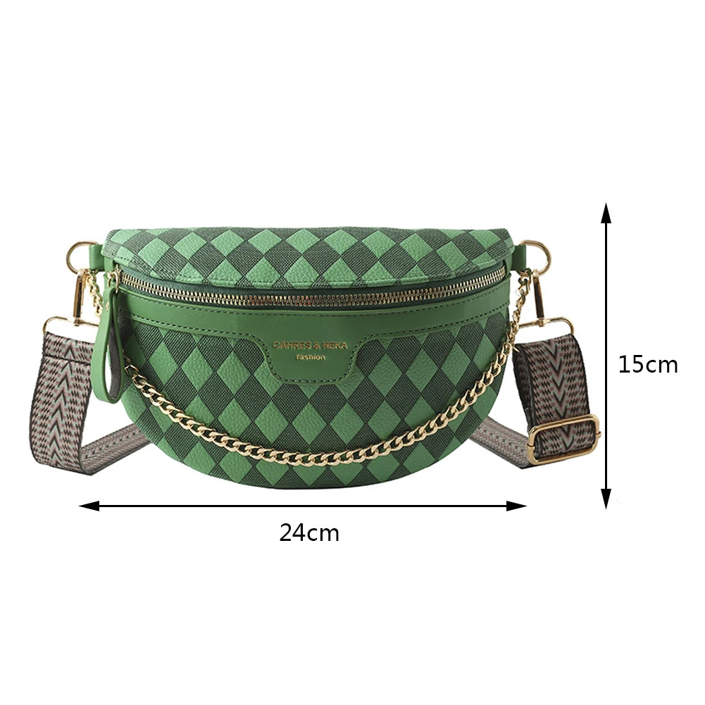 Sac banane femme chic vert à décor plaid