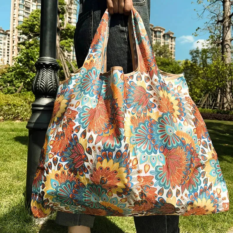 Sac de courses waterproof Noir-Floral pourpre-Orange floral-ShopGET® 