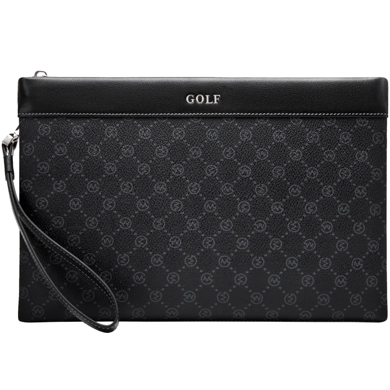 Pochette homme en cuir noir avec décoration plaid Noir-ShopGET® 