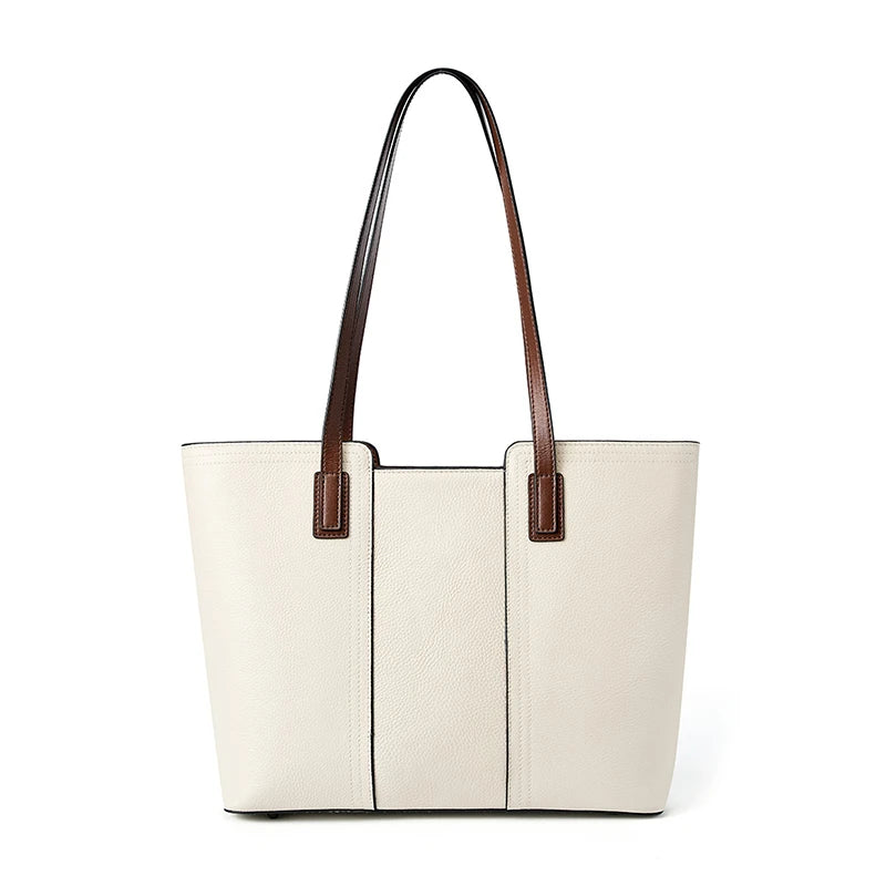 Grand sac cabas en cuir blanc Blanc-Noir-ShopGET® 