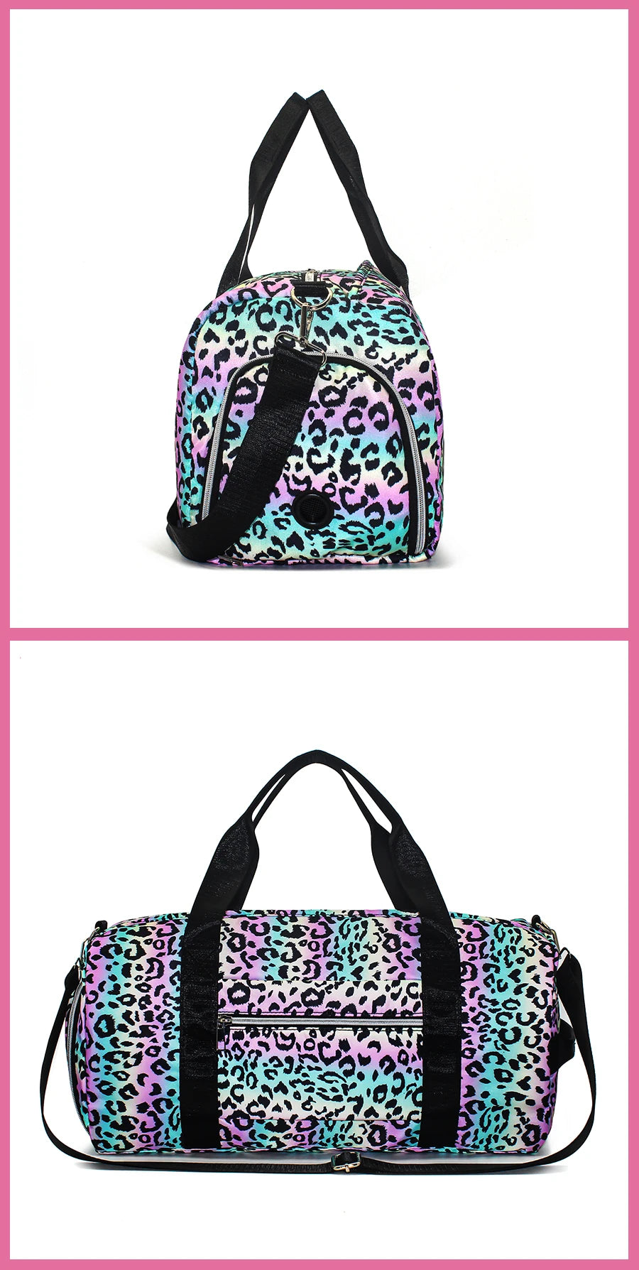 Sac polochon personnalisé léopard Rose / 46 x 22 x 23cm-Rose gradient / 46 x 22 x 23cm-Noir Blanc / 46 x 22 x 23cm-Noir / 46 x 22 x 23cm-Vert / 46 x 22 x 23cm-Gris / 46 x 22 x 23cm-ShopGET® 