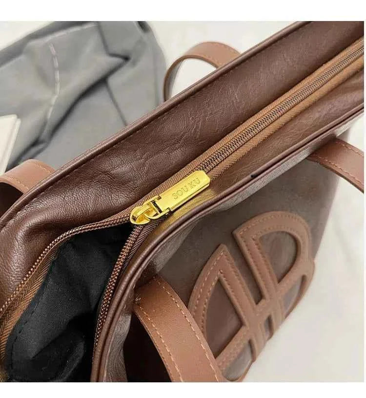 Gros sac cabas femme Marron-Noir-ShopGET® 