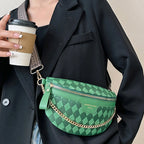 Sac banane femme chic vert à décor plaid