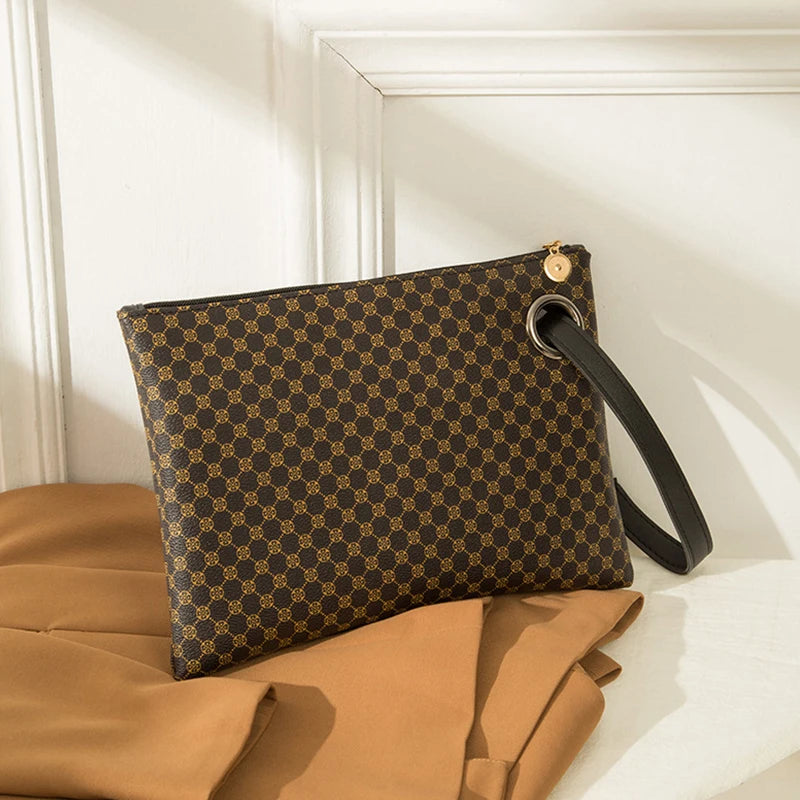 Pochette femme marron plaid Marron-Rose-Blanc-Noir-ShopGET® 