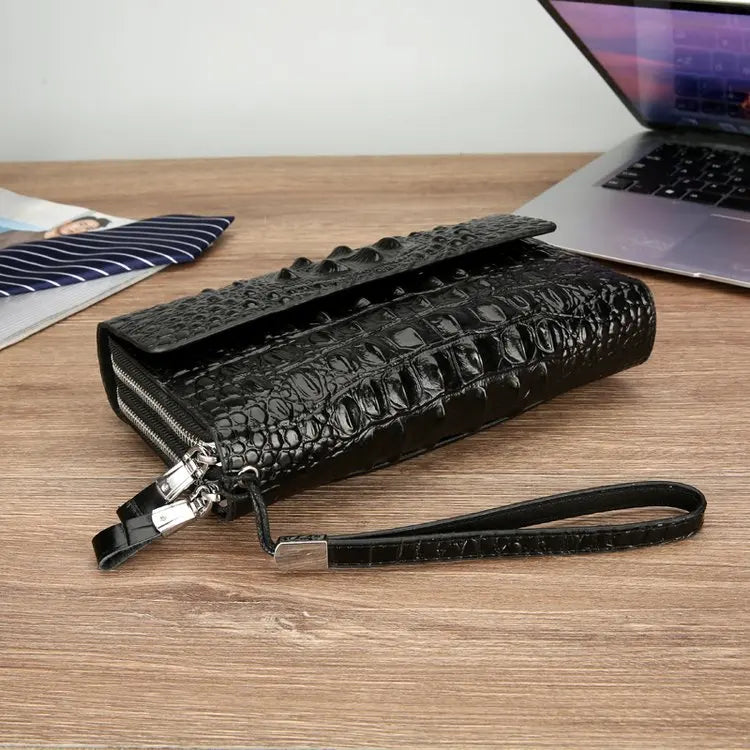 Pochette homme décor peau de crocodile Noir / 22cm x 14cm x 4.5cm-Marron / 22cm x 14cm x 4.5cm-ShopGET® 